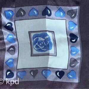 100 Percent Silk Neckerchief with Blue Roses & Hearts Design